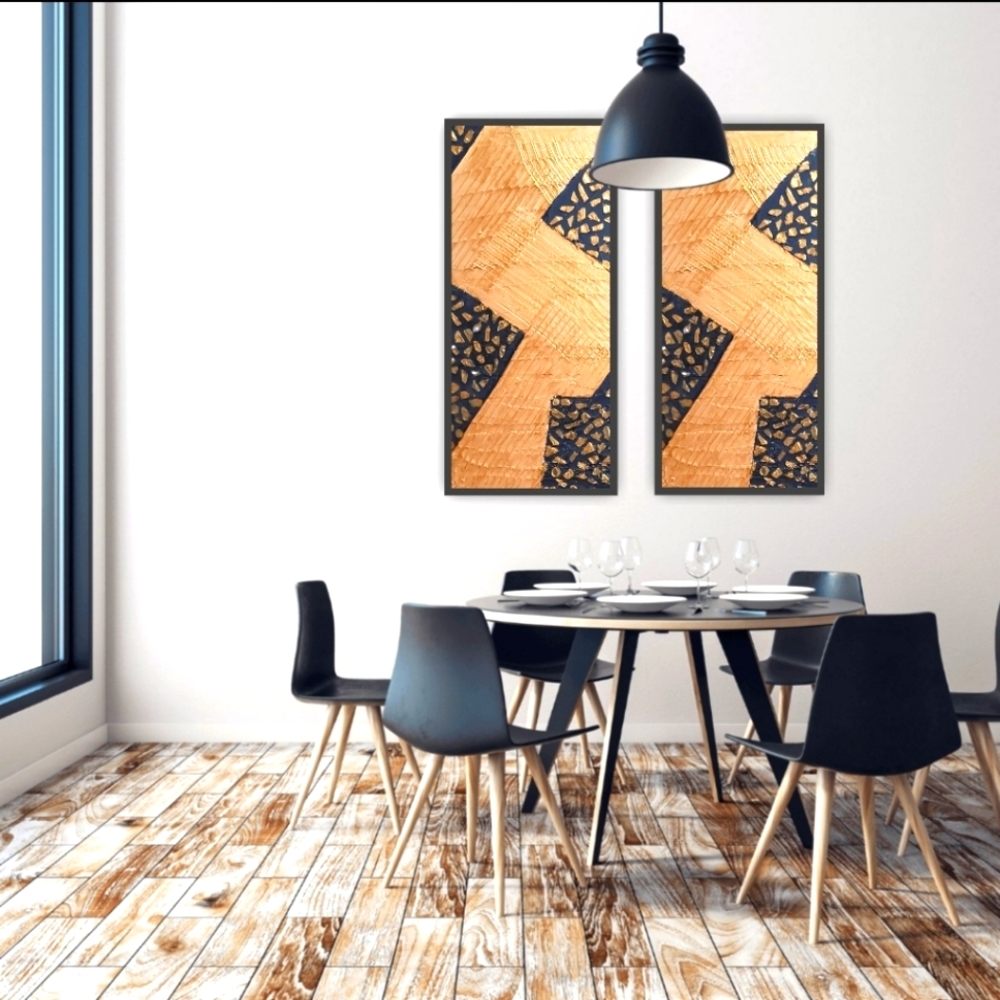 2pc 9x14 Black metallic and gold metallic on concrete flat panel